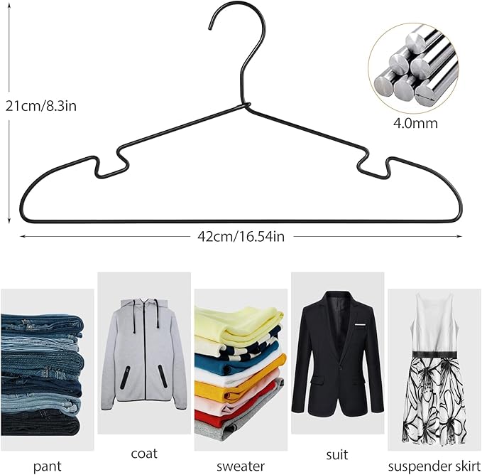 30 Pack Aluminum Clothes Hangers, 16.5 Black Inch Metal Shirt Hangers, Lightweight and Sturdy Heavy Duty Hangers for Suit Jackets and Dress Wedding Dresses Etc