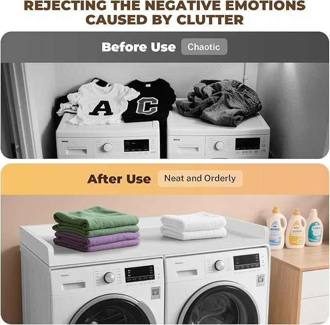 FAHKNS Washer Dryer Countertop - Wood Laundry Washer Dryer Topper with Anti-Slip Mat, 54" Width Waterproof Laundry Room Organization, Light & Save Space, White