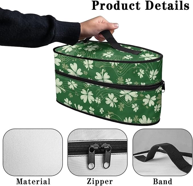 Lucky Leaves Steam Iron Storage Bag with Zipper Handle Green Irish Holiday Decoration Iron Storage Case Fits for Accessories Travel Irons