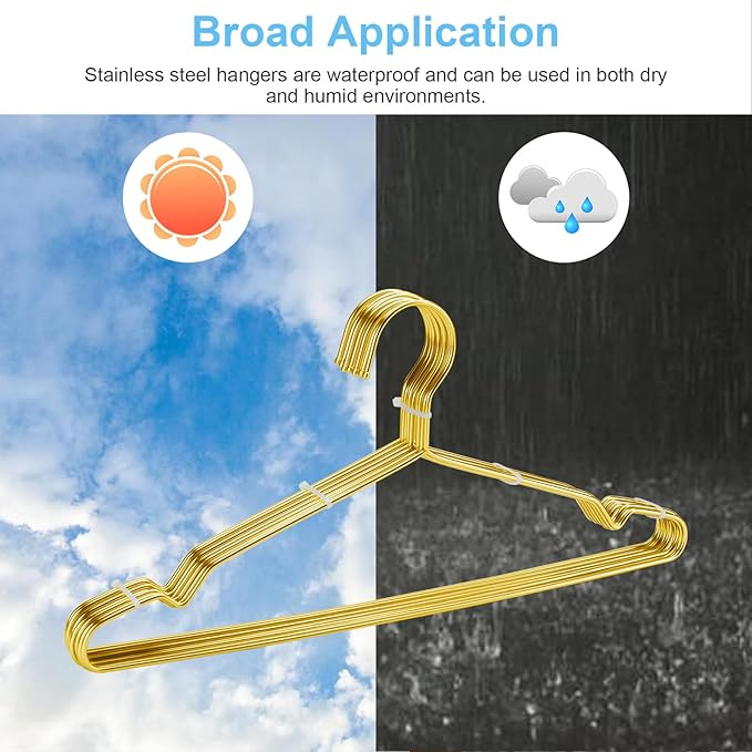 Coat Hangers 40 Pack Clothes Hangers, Metal Hanger Heavy Duty Wire Hangers with Non Slip Notch, Ultra Thin Stainless Steel Hanger Space Saving Clothing 16.5 Inch Gold