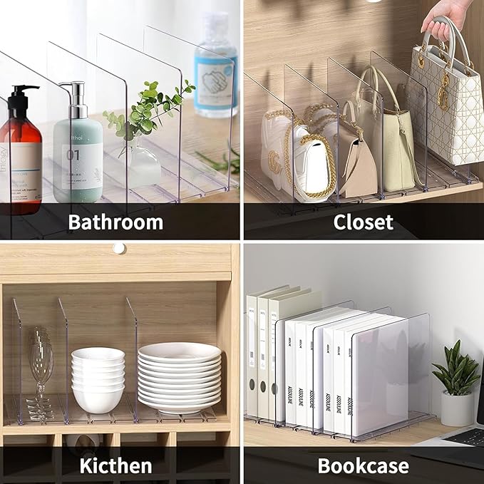 Purse Organizer for Closet，2-Pack 8 Clear Adjustable Acrylic Shelf Dividers for Closet Organization，Handbag Storage Organizer, Purse Separators Holder for Home Kitchen, Office