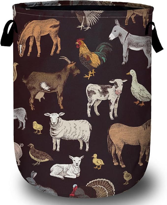 Cute Farm Animals Laundry Basket, Laundry Hamper Collapsible Oxford Cloth with Handle Clothes Toy Storage Bin for Bathroom Laundry Room Bedroom 15.7 X 20 Inch
