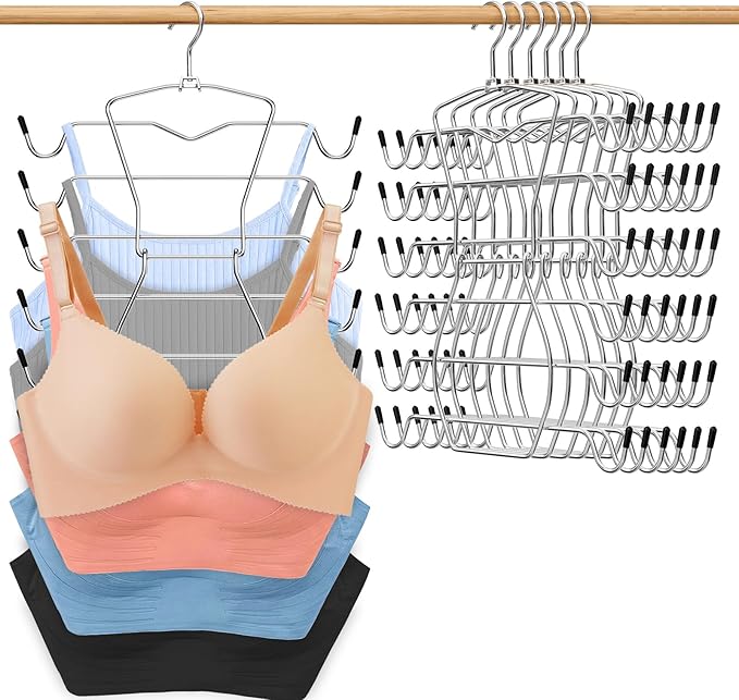Tank Top Hangers Space Saving,Hanging Closet Organizer,6 Tiers Bra Hangers with 360° Swivel Hook,Closet Organizers and Storage,Dorm Room Essentials for Girls-6 Pack