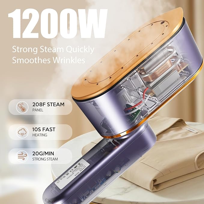 Portable Travel Steamer for Clothes, 1200W Powerful 2 In 1 Steamer & Iron,10s Fast Heat,4 Modes with LED Display, 150ml Water Tank Powerful Wrinkle Remover for Home,Office, Travel