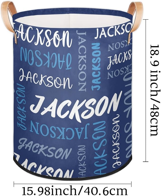 Custom Name Large Laundry-Basket for Kids-Boys-Girls, Personalized Foldable Waterproof Laundry Hamper Dirty Clothes Toys Storage Bin with Handles,Blue