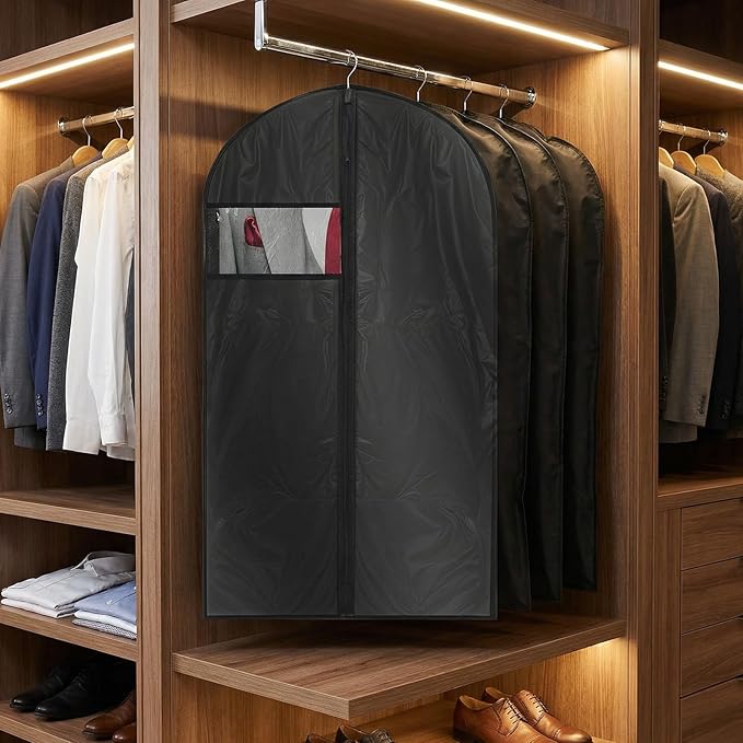 10pcs 40" Suit Cover Bags for Men Garment Bags for Hanging Clothes & 5pcs Coat Hanger Suit Bag for Closet Storage or Travel Clear Window Clothes Cover for Suits Coats Shirt Jackets Skirts