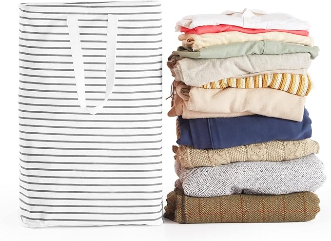 70L Freestanding Laundry Hamper, Collapsible Waterproof Clothes Basket with Easy Carry Long Handle, Washing Bag for Clothes, Toys (2 Pack, Grey)