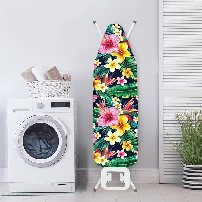 Tropical Flower Non Stick Scorch and Stain Resistant Cover Fits 15" x 54" Ironing Boards Heat Reflective Easy-Fit Ironing Board Cover Adjustable Fastener Straps