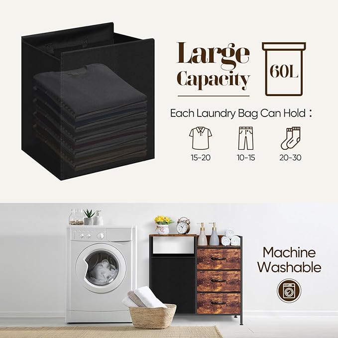 Laundry Hamper with Top Shelf, Laundry Basket Organizer with 1 Large Removable Dirty Clothes Bag & 3 Pull-Out Cloth Drawer, Dirty Clothes Hamper Organizer for Laundry Room Bathroom and Dorm