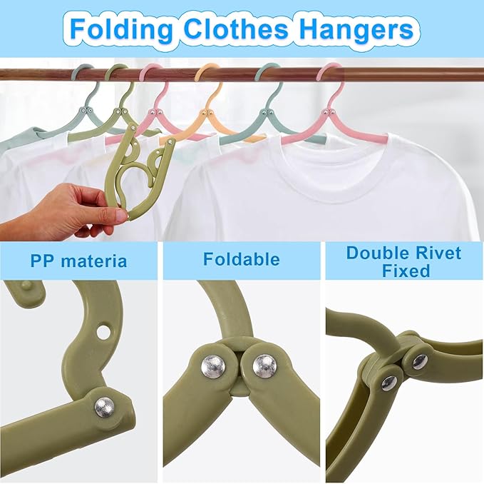 20 Pcs Travel Hangers Foldable Hangers, Portable Folding Clothes Hanger, Lightweight Folding Hanger Travel Accessories for Home School, 4 Colors with Clothesline