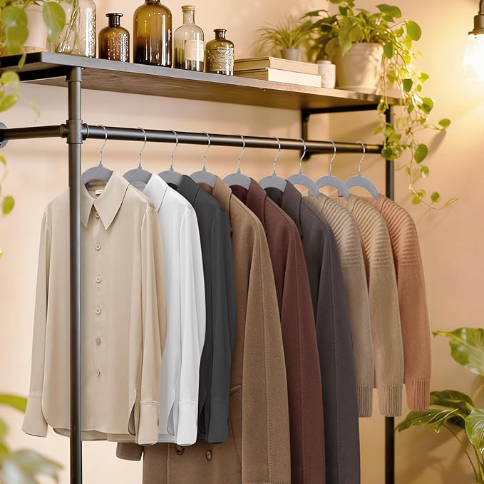 Gray Velvet Hangers 100 Pack, Non-Slip Felt Hangers with Shoulder Notches, Slim Space Saving Clothes Hangers with 360°Swivel Hook for Shirts Heavy Coats Clothes Dresses Closet(Gray)