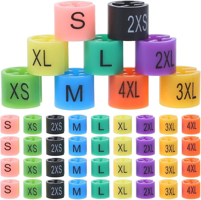 Clothes Hanger Size Markers with Color-Coding Tags 90 Pcs Plastic Size Clips Xxs to 4Xl for Retail Store and Laundry Organization