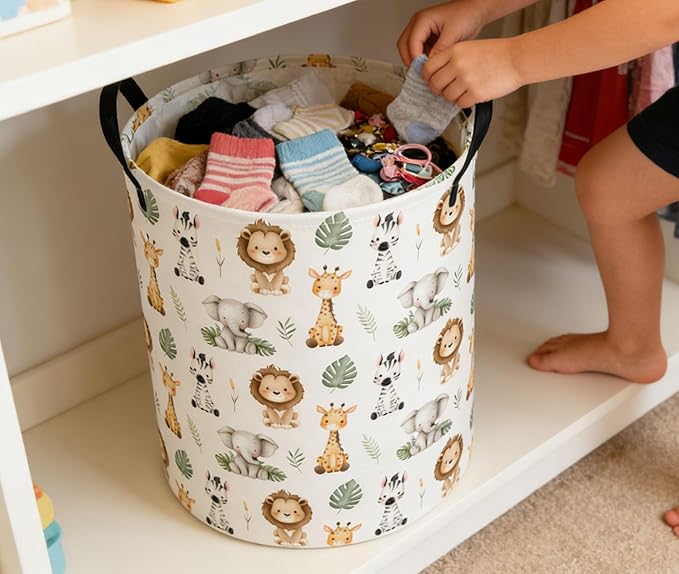 ESSME Kids Laundry Basket,Aniaml Hamper Collapsible Canvas Waterproof Storage Bin for Boys, Cute Hamper,Gift Baskets(Cute animal)