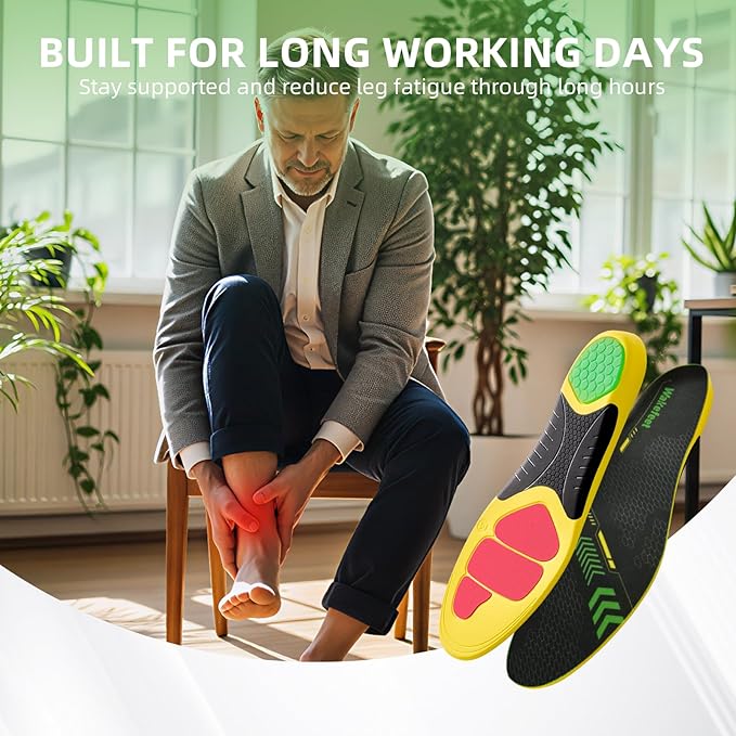 Shoe Insoles for Men Women, Insoles for Work Boots with Shock Absorbing Padding, U-Shaped Heel Cup, Plantar Fasciitis Arch Support Insoles for Standing All Day, Work, Trim-to-Fit Shoes
