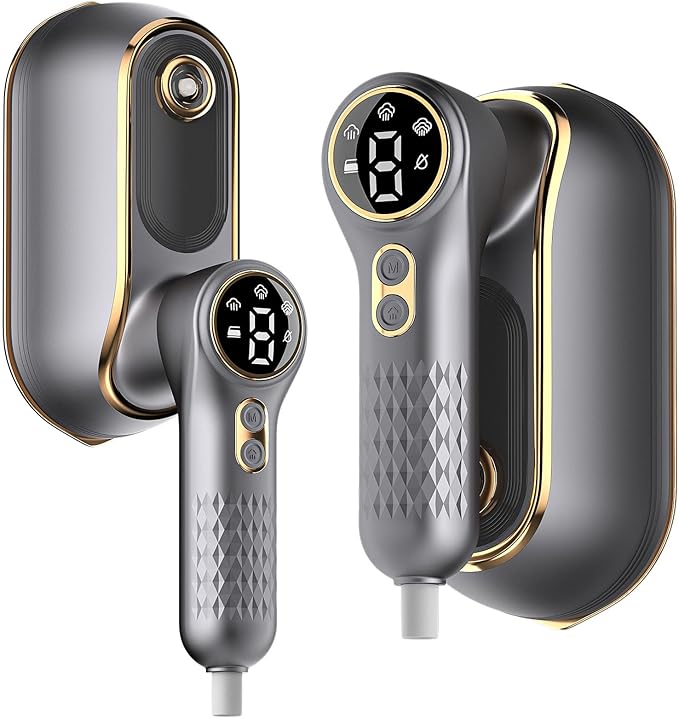 Portable Travel Steamer, 1200W Handheld Fabric Steamer for Clothes, 4Modes with LCD Display, Powerful Wrinkle Remover for Home & Travel, 150ml Water Tank 10S Fast Heat-Up, 180°Swivel Handle, Grey Gold