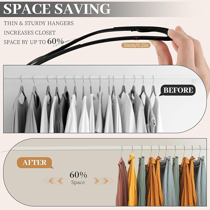 LemonRoad 50 Pcs Upgraded Plastic Short Neck Hangers, Anti-Slip Space Saving Hangers with 360 Swivel Hooks for Clothes, Smooth, Not Velvet (Black)
