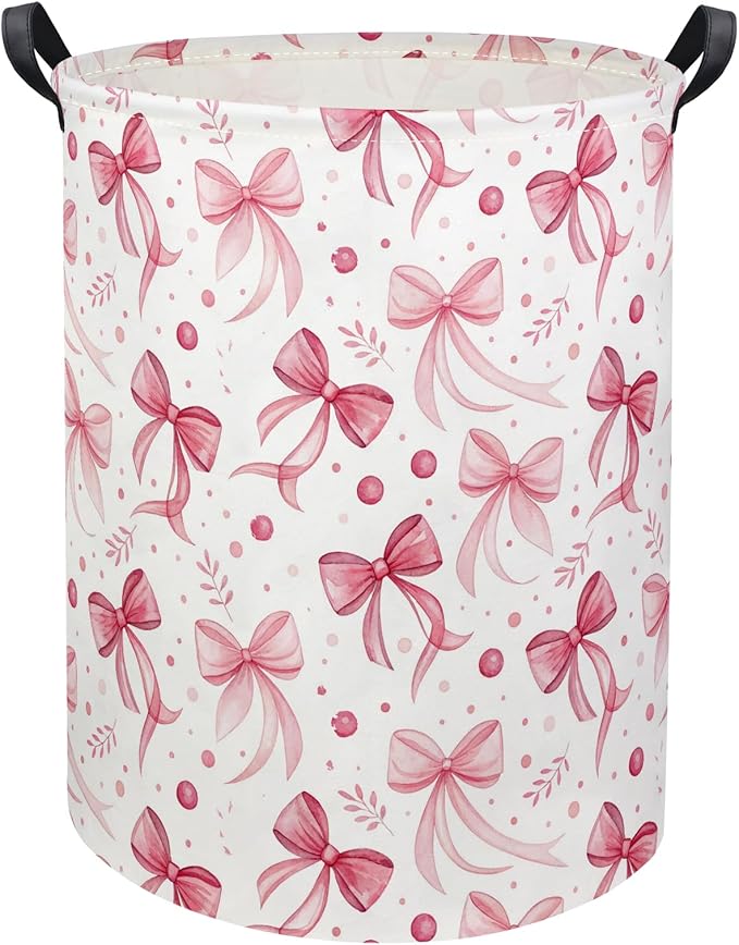HIYAGON Butterfly Baby Laundry Basket Baby Hamper for Nursery Girl Kids Butterfly Hamper Cute Kids Toys Storage Bin Organizer Butterfly Room Decor for Home(Pink Bowknot)