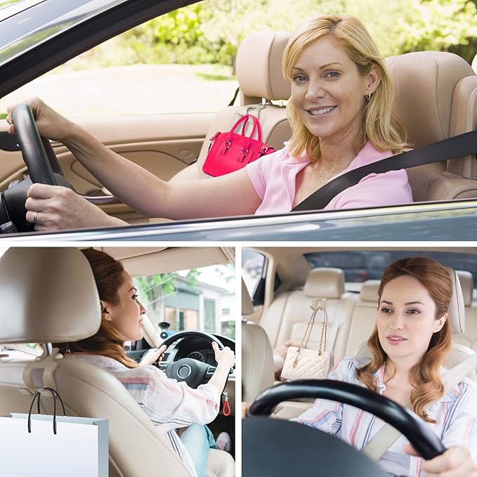 Upgraded Headrest Hooks for Purses and Bags, 2 in 1 Car Back Seat Head Rest Hanger Matching Cars Interior Genuine Leather Vehicle Storage Holder Hook, 2 Pack, Gray