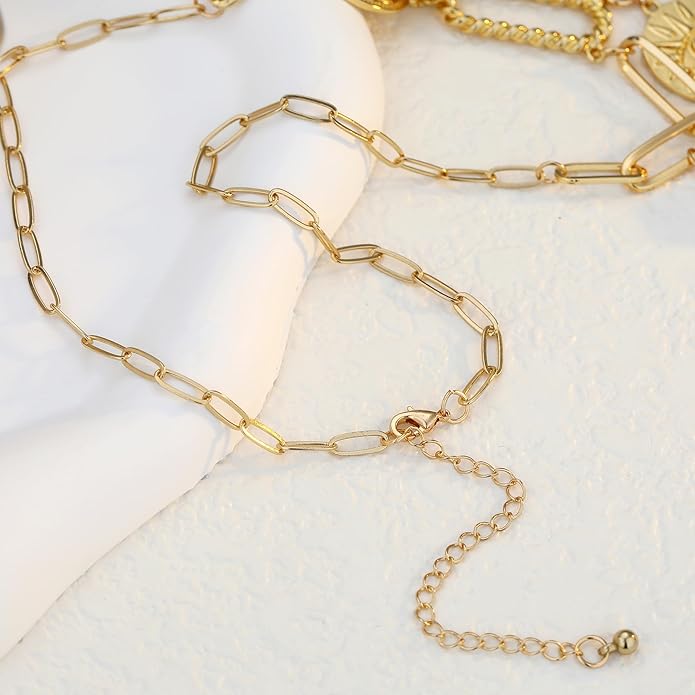 Chunky Gold Necklace for Women Gold Evil Eye Cowboy Pendant Necklace Dainty Paperclip Chain Vintage Luck Amulet Choker Necklaces Celestial Jewelry Gift