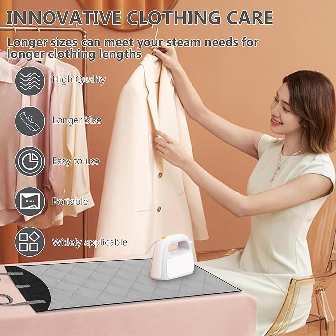 Over-The-Door Steamer Mat,Foldable Wall Mount & Portable Steamer Door Pad, Including Heatproof Glove & Lint Remover Tool | Space-Saving Design for Travel, Dorm, Apartment, Laundry