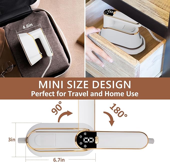 Steamer for Clothes，Portable Rotating Handheld Design, 1300W, 15S Quick Release of Strong Penetrating Steam to Remove Wrinkles, LCD Display, Suitable for Home, Office & Travel (White)