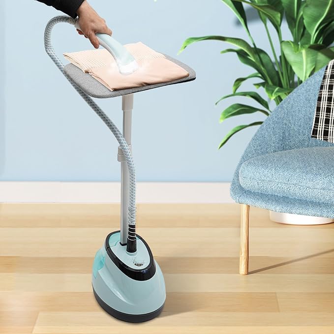 Standing Garment Steamer,Steamer for Clothes,1350W Fabric Steamer Standing Clothes Steamers with Ironing Board, Adjustable Rod & 1.6L/0.42gal Water Tank Wrinkle Remover Heats in 45 Seconds (Blue)