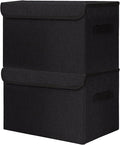 Large 42 Quarts Fabric Storage Bins with Lids [2-Pack] Linen Collapsible Foldable Storage Cubes, Closet Organizer Containers boxes with Handles for Home Office (16.7 x 12 x 12, Black)