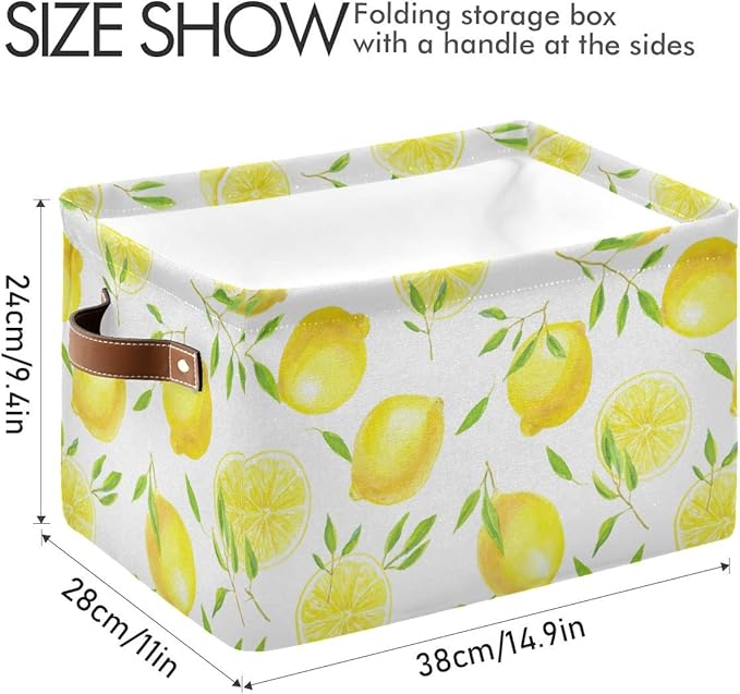 Fresh Lemons Pattern Rectangle Storage Bin, 15 x 11 x 9.5 in, Collapsible Organizer Storage Basket for Home Décor