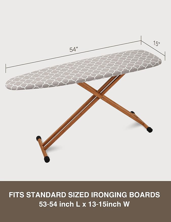 Ironing Board Cover and Pad 15"x54" Extra Thick Natural Cotton, Scorch and Stain Resistant Padding, Standard Size Iron Board Cover with Fasteners Heavy Duty Elastic Edge, Heatproof