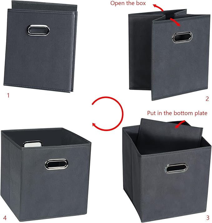 Fabric storage bins Cubes, Fabric Cube Organizer with Handle, Foldable Cube Bins for Cloth or Accessary Storage, 11x11x11, Set of 10, (Gray)