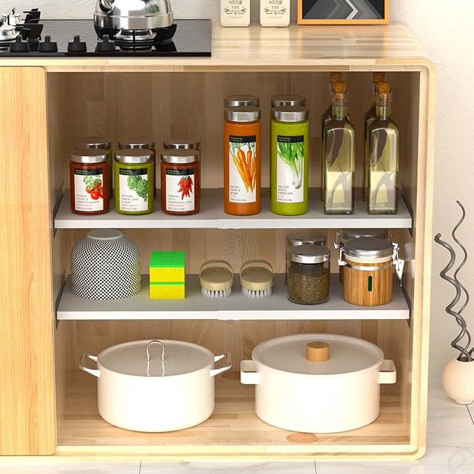 Closet Shelf Divider Expandable Cabinet Tension Shelving Rack Heavy Duty Metal DIY Shelves Separator for Wardrobe Cupboard Cabinet Pantry Kitchen Bathroom,White,3packs