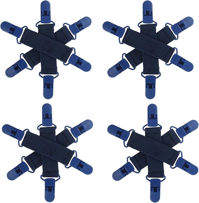 Bed Sheet Detangler with 6-Clip, WAD Preventer Stop Bed Sheets/Duvet Covers/Blankets from Tangling, Twisting & Balling up in Dryer Washer and Dryer, 4 pcs(Blue)