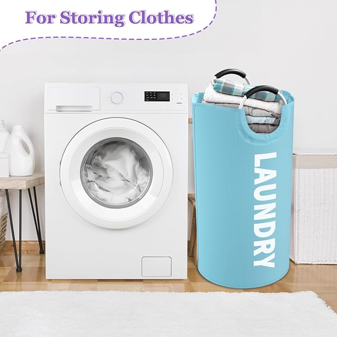 95L 3Pack Large Laundry Hamper, Foldable Laundry Basket with Handles, Dirty Clothes Basket in 600D Oxford Fabric, Clothes Hampers for Bedroom, Living Room, Bathroom, Purple + Navy Blue + Blue