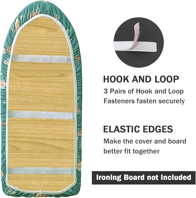 12.5" x 30" Small Tabletop Ironing Board Cover and Pad,3 Pairs of Hook and Loop Fastener Straps,Elastic Edges,Cotton Mini Iron Board Cover with Scorch Resistant Thick Padding