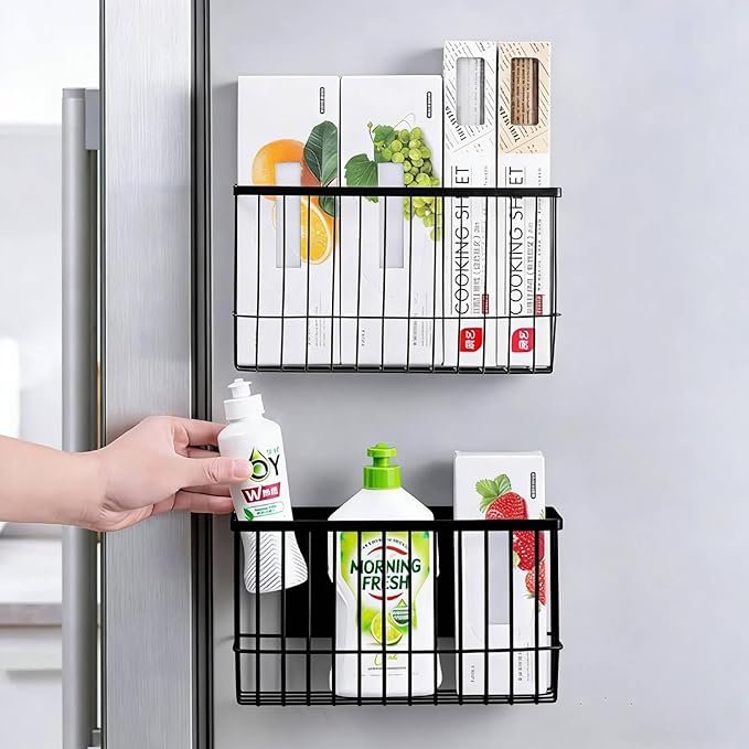 2 Pcs Magnetic Dryer Balls Holder Magnetic Spice Basket for Refrigerator Metal Fridge Organizer for Foil Plastic Food Wrap Multipurpose Shelf Organization for Kitchen Laundry Room