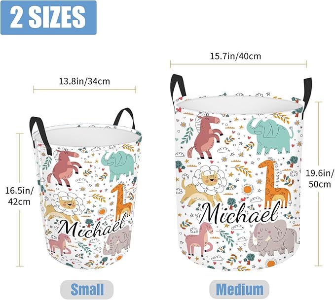 Custom Baby Girl Laundry Basket with Name, Personalized Woodland Animals Laundry Basket for Kids, Customize Name Laundry Hamper Storage Organizer for Nursery 2 Size Baby Gift