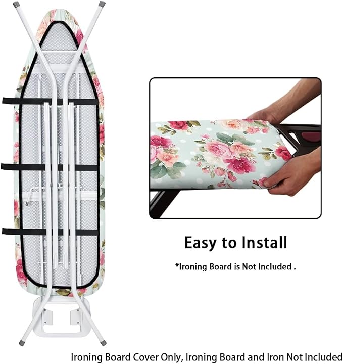 Flower Print Cover for Ironing Board 15x54 Inch Standard Size Flower Print Iron Board Cover with Elastic Edge Universal Fit, Hook and Loop Design