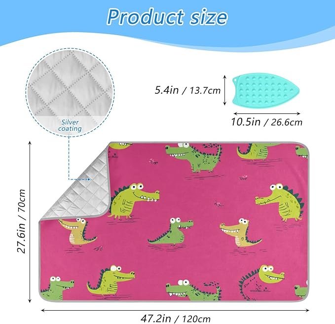 Ironing Mat Pad for Table Portable Travel Iron Blanket Ironing Board Covers Pressing Mat Heat Press Pads 27.6x47.2 Inches Pink Funny Crocodiles59
