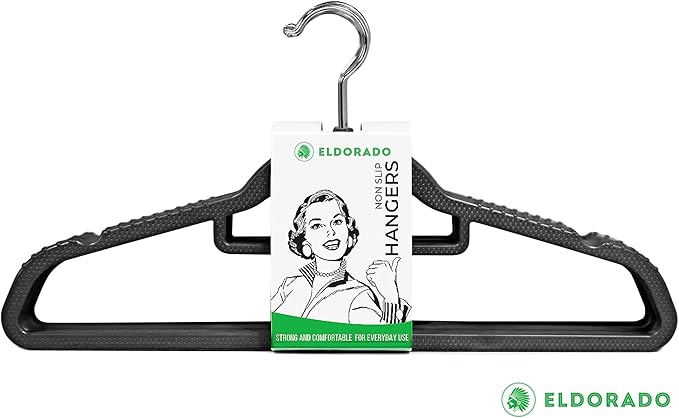 Eldorado Non-Slip Adult Hangers, Multicolor, for Everyday Use Value Packs (Midnight Black, 100)