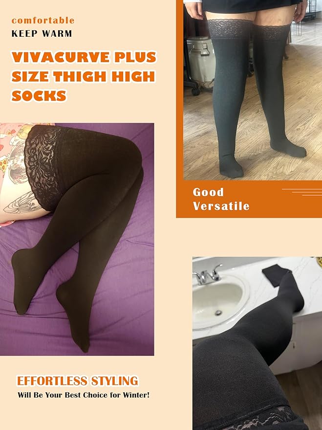 Plus Size Thigh High Socks for Women Fleece Lined Extra Long Over the Knee Stockings Leg Warmers Boot Socks