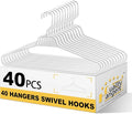 Quality Hangers Heavy Duty White Plastic Hangers 40-Pack with Swivel Hook | 7mm Thick Non Slip Coat Hangers with Accessory Bar | Ideal Clothes Hangers Plastic for Everyday Use | 17 Inches (40, White)