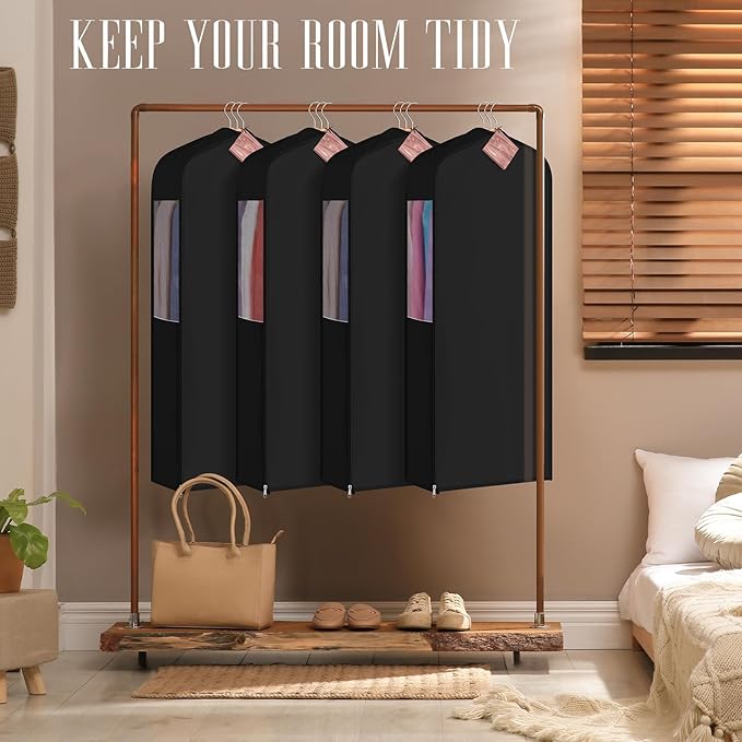 2 Sets 40'' x 24'' x 6'' Short Cotton Garment Bags for Hanging Clothes and Storage, 8 Cedar Blocks for Fresh Smell and Moth Protection, Breathable Covers for Closet Suits Fur Coats Sweaters
