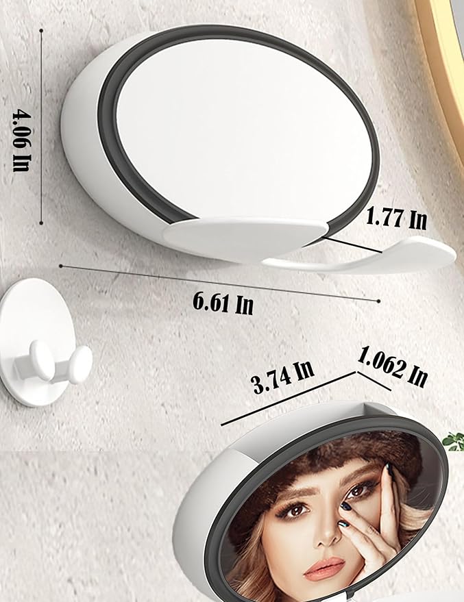 Foldable Hair Dryer Holder Wall Mount,Hair Blow Dryer Rack with Mirror,Adhesive Hair Dryer Storage,Hair Tool Organizer for Curling Iron,White Hair Dryer Support and Hair Dryer Shelf