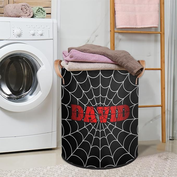 Spider Wed Personalized-Laundry-Hamper-Basket for Kids Custom Name Collapsible Storage Organizer Bin Dirty Clothes Toys Hamper for Boys Nursery in Laundry, Bedroom, Bathroom Black
