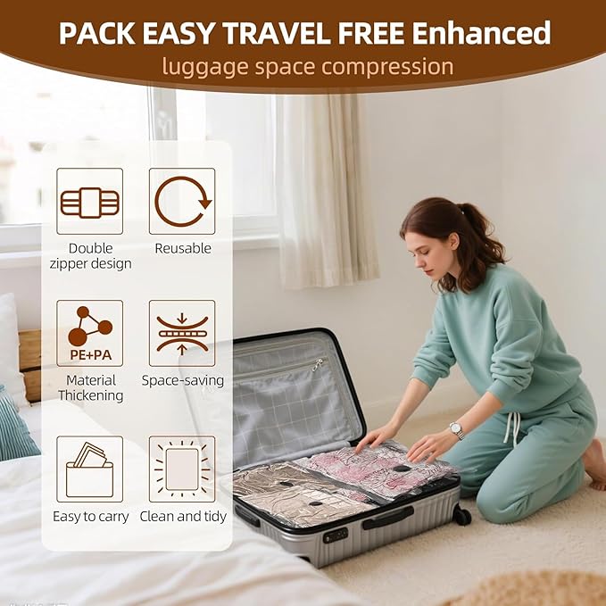 Travel Vacuum Storage Bags,9 Pack Carry-On Size Compression Packing Bags for Luggage and Suitcase, Space Saver for Clothes and Clothing Travel 80% Space Saver.