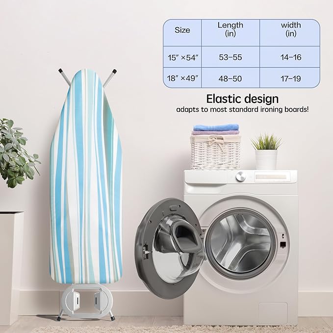 BNDX Ironing Board Cover, 18" x 49" Standard Size Thick Padding with Bongee Cord, Stain Resistant & Durable Scorch, 2 Click Buckles for Smooth Iron and Easy Installation Pulse Green