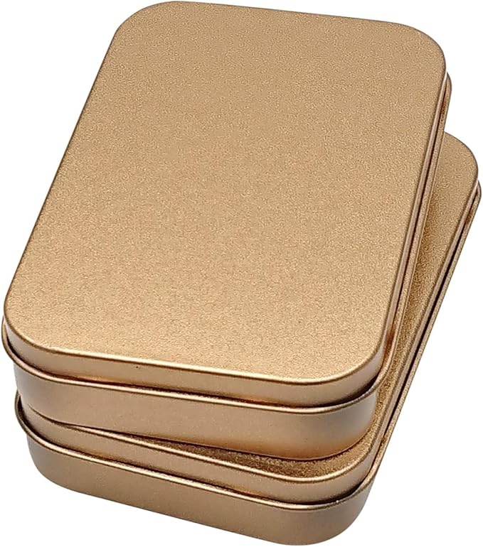 12 Pcs Metal Hinged Tin Box Container Mini Portable Small Storage Container Kit with Lid for Home Storage 3.7 x 2.3 x 0.8 Inch, Gold