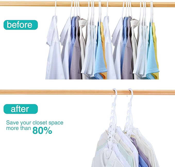 HOUSE DAY Sturdy Plastic Space Saving Hangers Cascading Hanger Organizer Pack of 20 Closet Space Saver Multifunctional Hangers for Heavy Clothes (White)