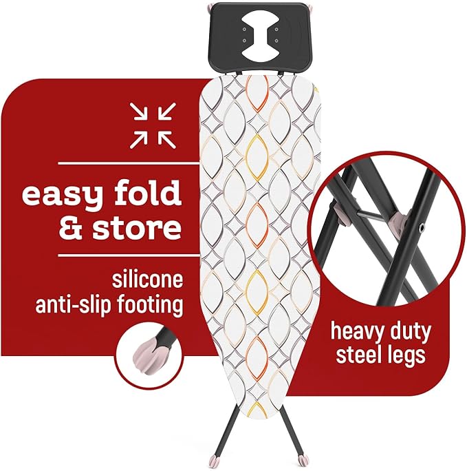 Perilla Big Ironing Board - Durable, Vapor Permeable, and Height Adjustable Iron Board- Heat Resistant Fabric - Metal 4 Legs with Silicone Stoppers - 38 X 110 CM Ironing Surface
