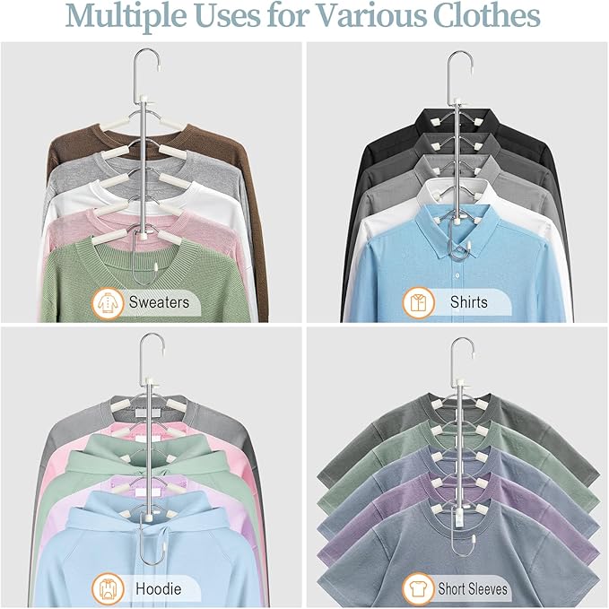 Clothes Hangers Space Saving Shirt Organizer, Non Slip Multi Shirt Hangers for Closet with Foam Padded Closet Organizers and Storage for Sweater Hoodie Blouse Coat Dress Short Beige 4 Pack